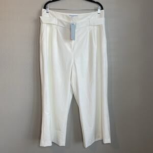 Antonio Melani Pants Women 16 White Alexis Pleated Wide Leg Cropped Belt Career